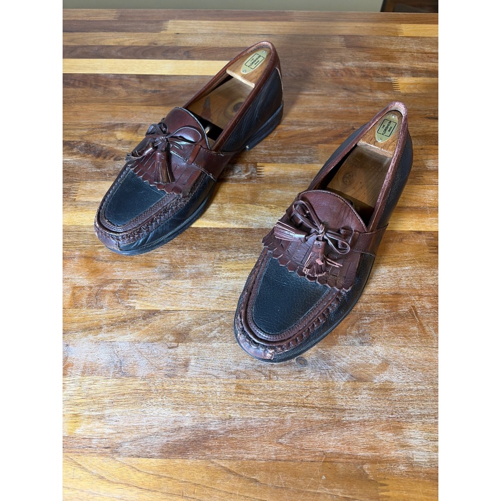 Johnston & Murphy Mens 10.5 M Two Tone Kiltie Tassel Loafers 20-0285 Black Brown